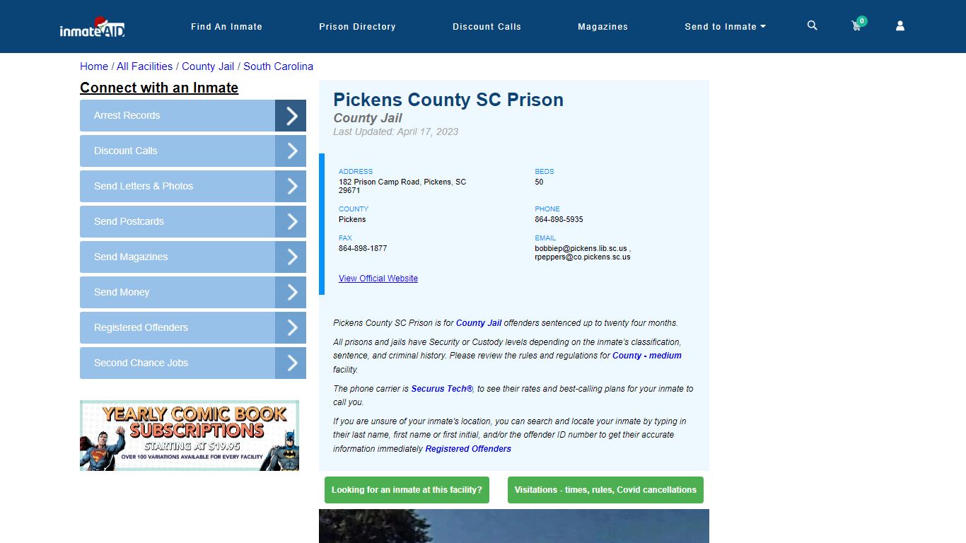 Pickens County SC Prison - Inmate Locator - Pickens, SC